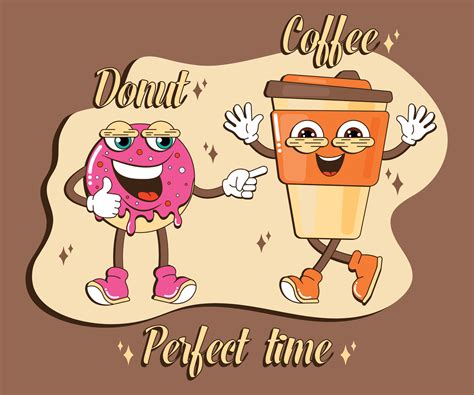 Donut and coffee funny smiling cartoon character set. Colorful mascot ...