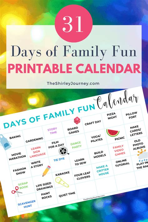 31 Days of Fun Family Activities + Printable Calendar - The Shirley Journey