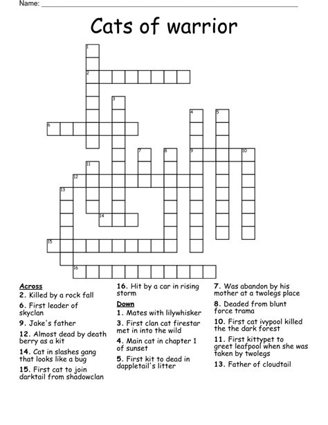 Cats of warrior Crossword - WordMint