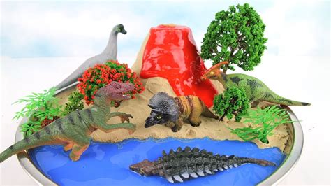 DIY VOLCANO ERUPTION with Lava. Learn Dinosaurs Volcano Science Kit for Kids Mini beach Kinetic Sand