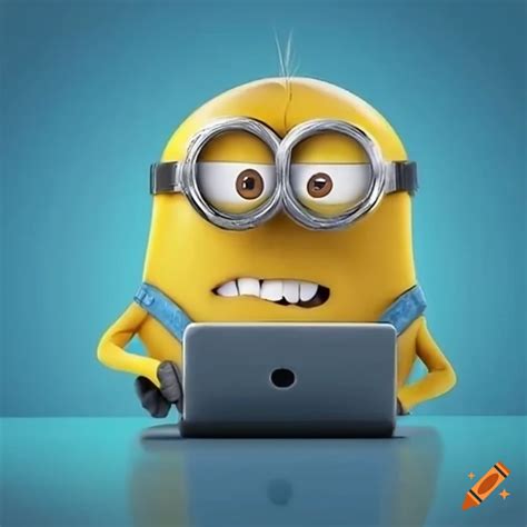 Minion working on laptop on Craiyon