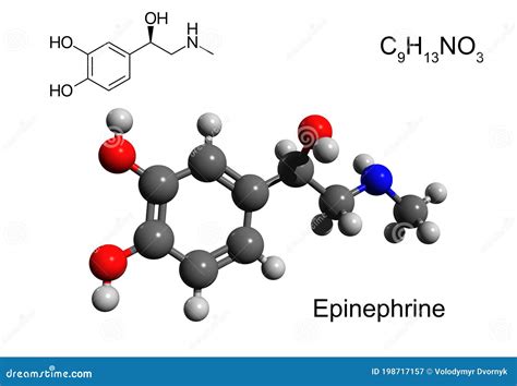 Chemical Formula, Structural Formula and 3D Ball-and-stick Model of Epinephrine Stock ...