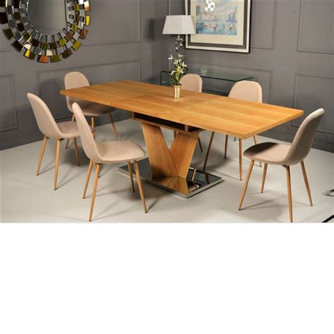 Mesa comedor extensible pata central en "V" chapa de madera de fresno – DERBE MUEBLES