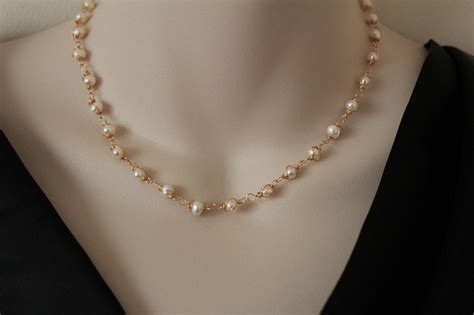 Classic Pearl Necklace Gold Filled Wire Wrapped Jewelry Simple Elegant on Luulla