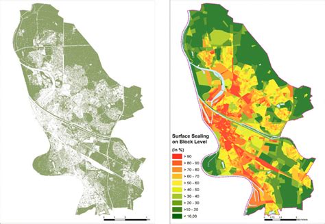 Precisely mapped pervious surfaces (left) and degree of imperviousness... | Download Scientific ...