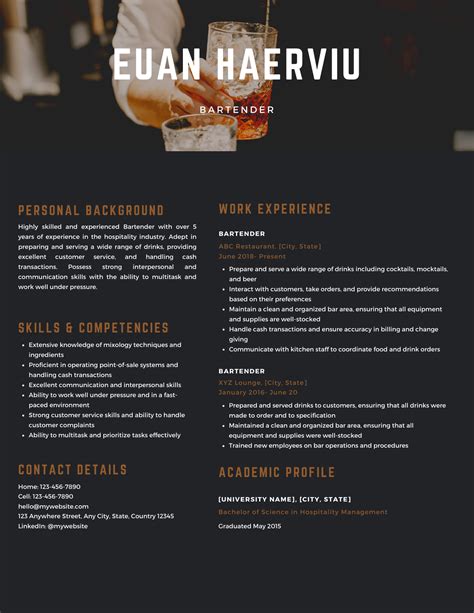 Bartender Resume Template 2024 - Download in Word, PDF