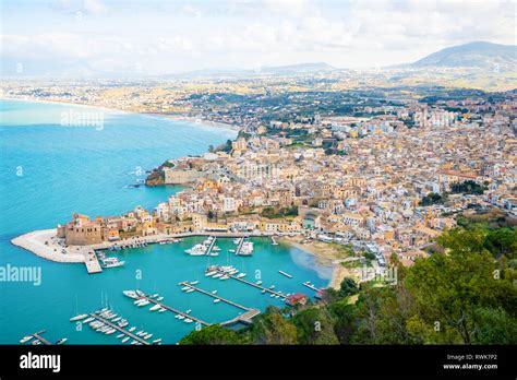 Aerial panoramic view of Castellammare del Golfo town, Trapani, Sicily, Italy Stock Photo - Alamy