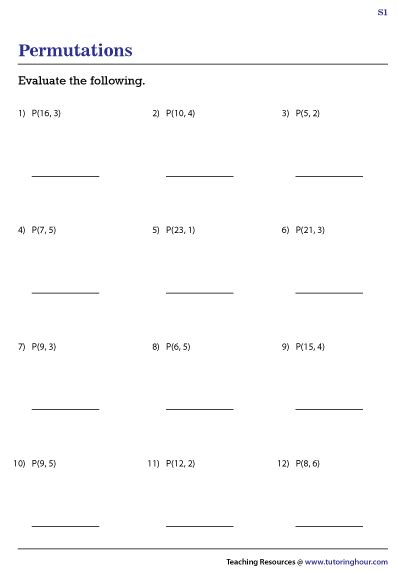 Permutation Worksheets