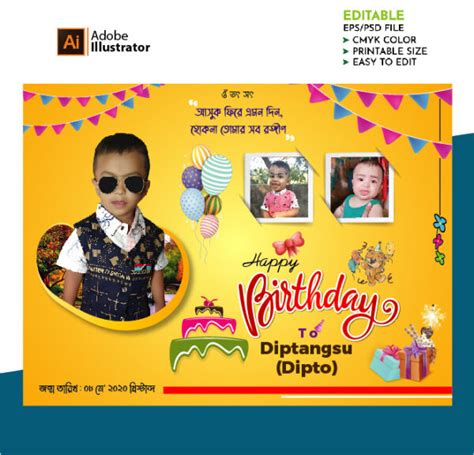 Birthday banner design yellow color background - Shorif Art