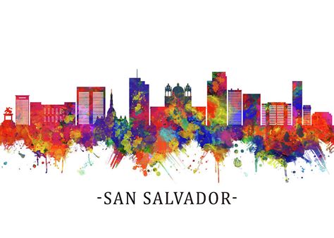 San Salvador El Salvador Skyline Mixed Media by NextWay Art - Pixels