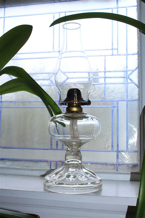 Antique Glass Oil Lamp with Chimney