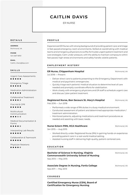 Emergency room (ER) nurse Resume Examples & Templates (2024) · Resume.io