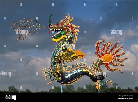 Vietnam, Saigon (Ho Chi Minh City), Dam Sen Park, dragon set up for the ...