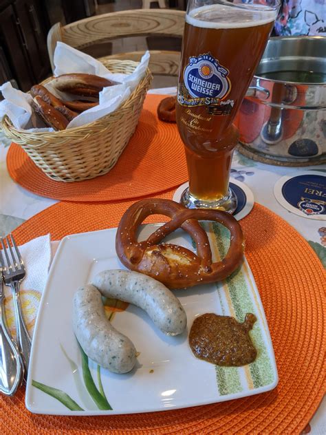 A little breakfast we cooked up last month. Weisswurst is homemade of ...