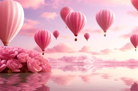 Premium AI Image | Bright pink ethereal cloudy landscape hearts roses ...