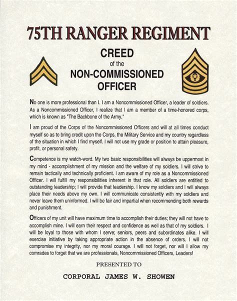 NonCommissioned Officers Creed, Army