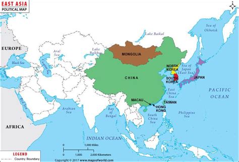 Map showing the geographic location of countries in Eastern Asia region ...