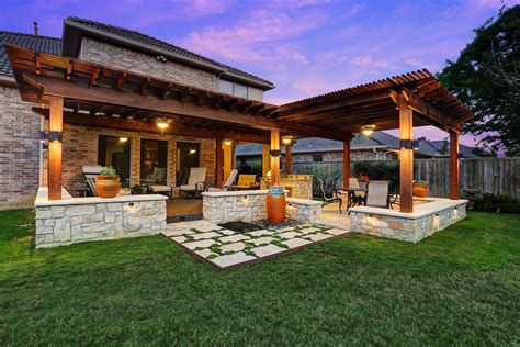 Pergola, sitting walls, outdoor living, outdoor kitchen | Large ...