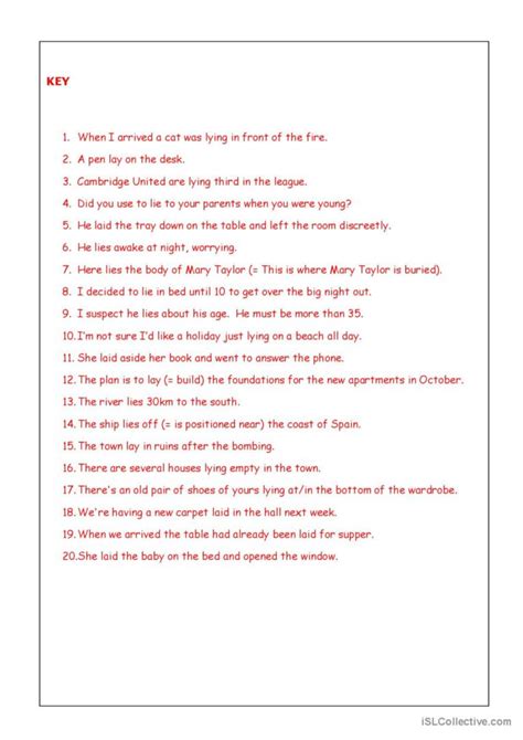 LIE or LAY: English ESL worksheets pdf & doc