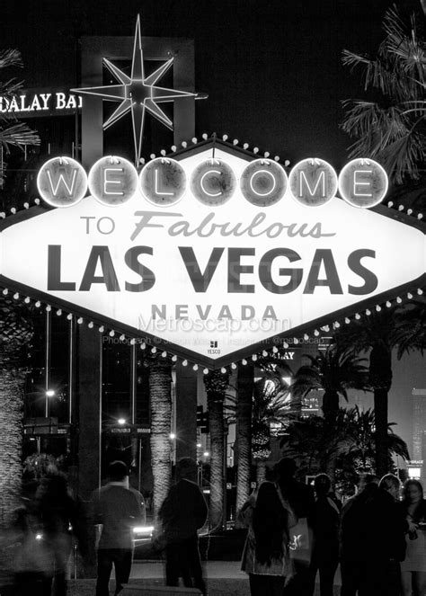 Tourists Gathered around the Fabulous Las Vegas Sign black and white ...