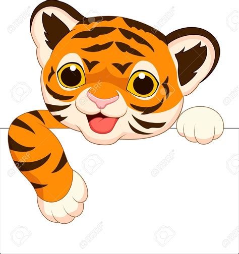 Cute tiger cartoon with blank sign , #Sponsored, #tiger, #Cute, # ...