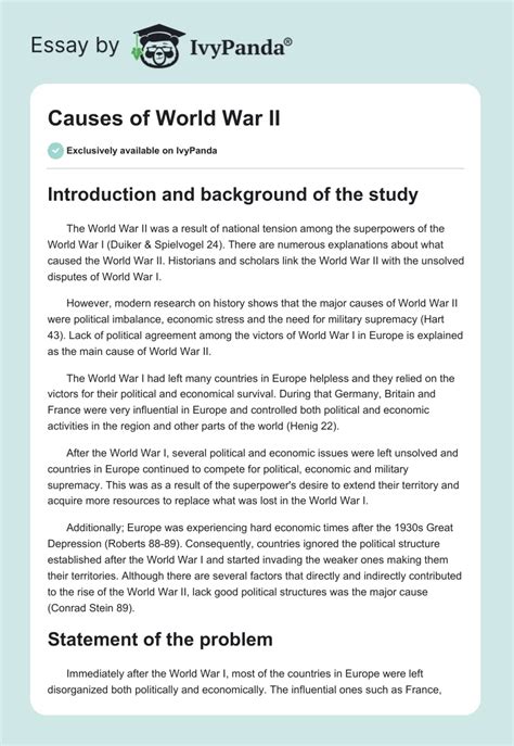 Causes of World War II - 1416 Words | Research Paper Example