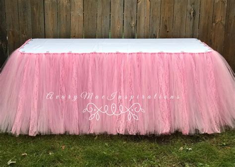 "Pink Tulle & Lace Table Skirt, Baby Shower Tulle Table Skirting, Wedding Shower Tulle Table ...