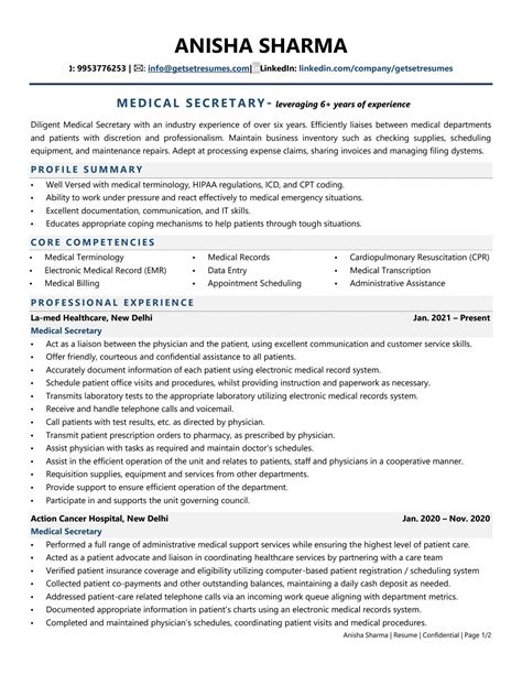 Medical Secretary Resume Examples & Template (with job winning tips)