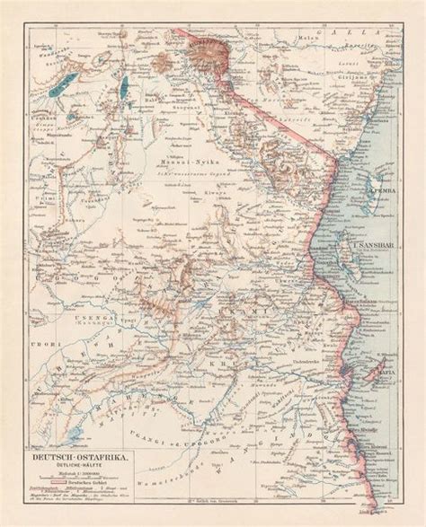 Print of Map of formerly German colony East Africa, lithograph ...