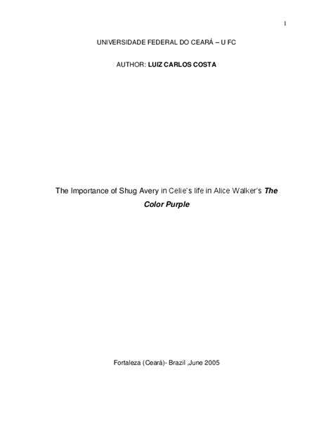 (PDF) The Importance of Shug Avery in Celie’s life in Alice Walker’s The Color Purple