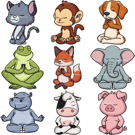 Animals Meditating Cartoon Vector Clipart - FriendlyStock | Animal yoga ...