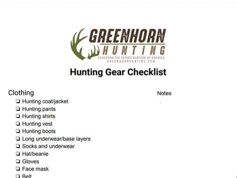 Hunting Gear Checklist: [Click and Print] > Greenhornhunting.com