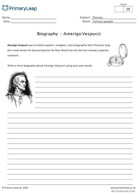 Biography - Amerigo Vespucci creativ…: English ESL worksheets pdf & doc