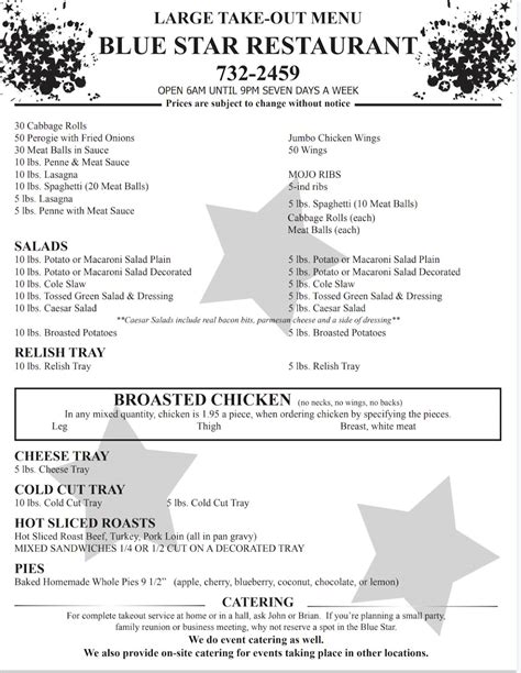 Menu at Blue Star Restaurant, Welland