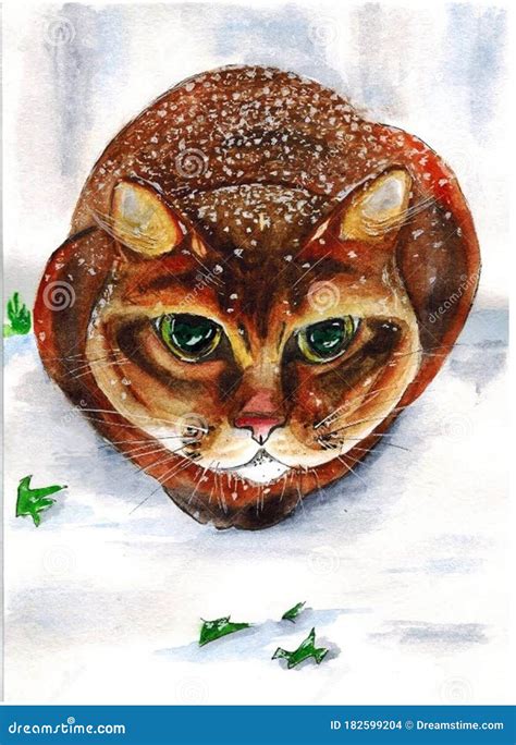 Sketch. Cat in the snow stock photo. Image of manuale - 182599204