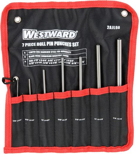 WESTWARD Roll Pin Punch Set: 1/16 in_3/32 in_1/8 in_5/32 in_3/16 in_1/4 in_5/16 in Tip Size, 7 ...