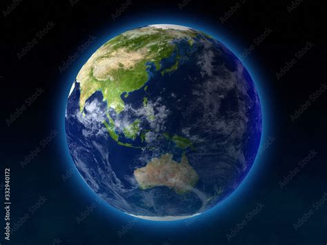The Planet Earth: Europe and Asia View. High resolution 3D render of Planet Earth. Natural ...