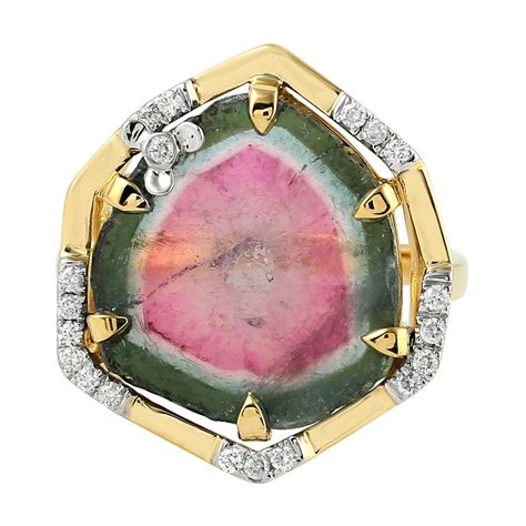 Customizable Watermelon Tourmaline Diamond 18 Karat Gold Ring For Sale at 1stDibs