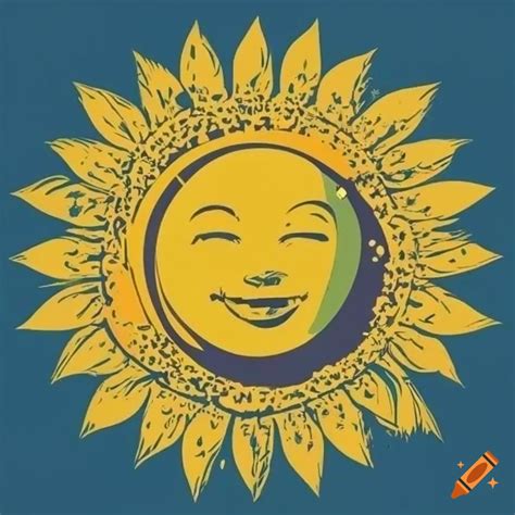 Vintage floral smiling sun in a pop art circular design on Craiyon