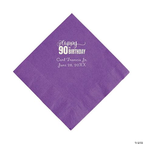 Amethyst 90th Birthday Personalized Napkins with Silver Foil – Luncheon ...