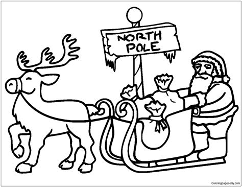 Santa In Sleigh Pulled Coloring Page - Free Printable Coloring Pages