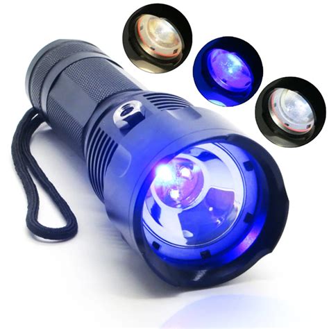 High Power 3 in 1 800Lumen LED Flashlight with Cold /Warm White /UV LED Light for Outdoor ...