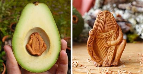 Artisan Carefully Carves Avocado Pits into Fantastical Figures of the Forest | Avocado art ...