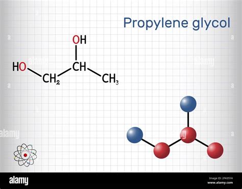 Propylene glycol (1,2-propanediol, propane-1,2-diol) molecule. It is ...