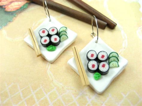 Sushi Earrings sushi jewelry sushi plate charm hoop earrings | Etsy