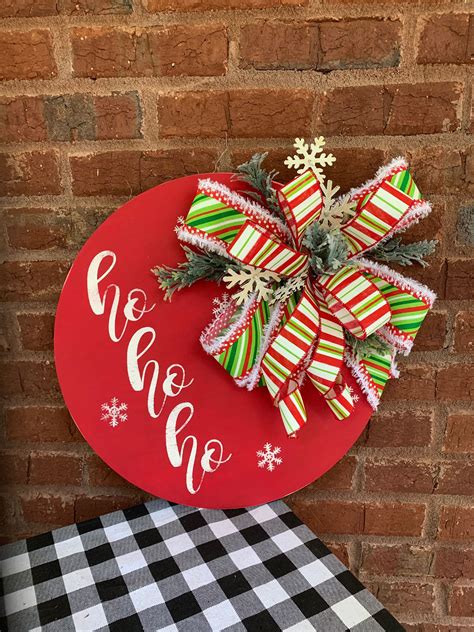 Christmas Door Hanger Ho Ho Ho Round Wood Door Decor Winter | Etsy in 2021 | Door decorations ...