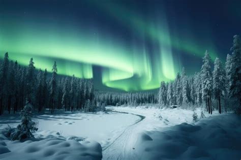 Premium AI Image | Green winter finland aurora lapland night arctic ...