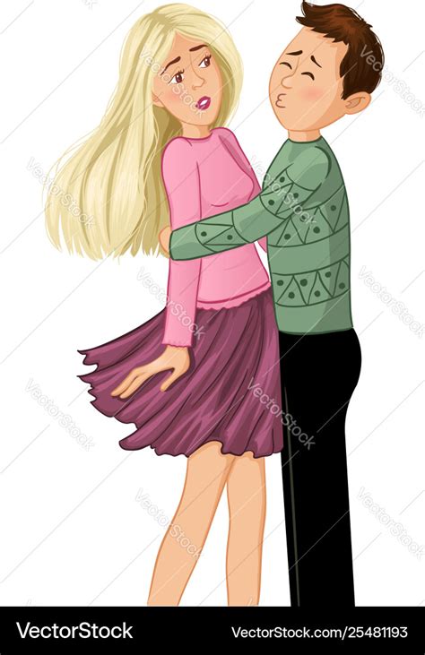 Cartoon boy hugs a girl Royalty Free Vector Image