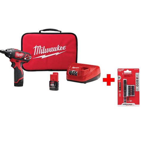 Milwaukee M12 12- volt Lithium-Ion Cordless 1/4 in. Hex Screwdriver Kit with Two 1.5Ah Batteries ...