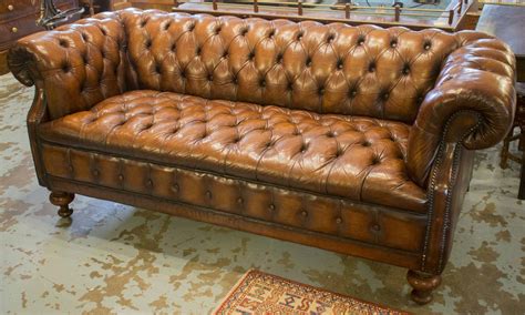 CHESTERFIELD SOFA, vintage hand finished leaf brown leather upholstered with curved deep ...